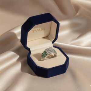 Emerald & Diamond Dual-Tone Ring