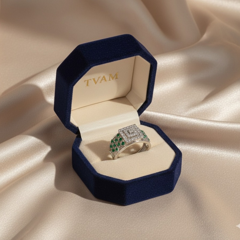 Emerald & Diamond Dual-Tone Ring