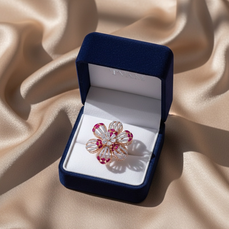 Ruby & Diamond Floral Cocktail Ring