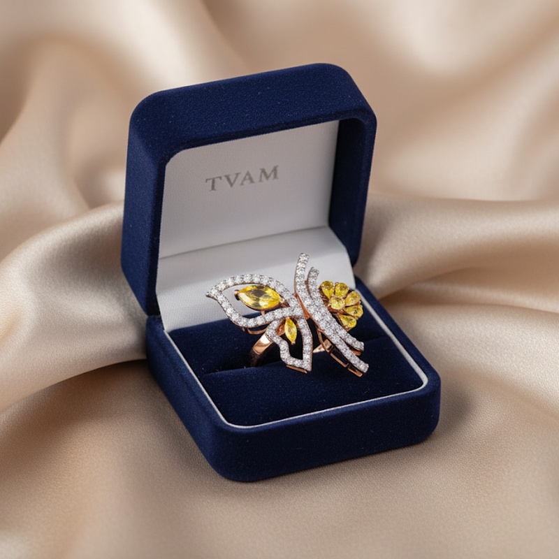 Citrine Butterfly Diamond Ring