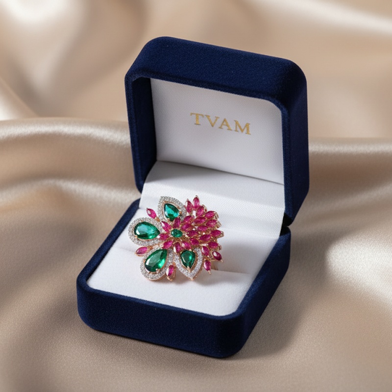Emerald & Ruby Floral Burst Ring