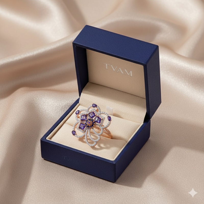 Amethyst Floral Diamond Ring