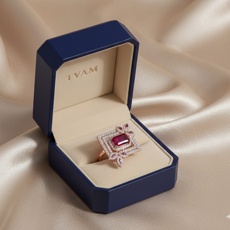 Ruby Halo Square Diamond Ring