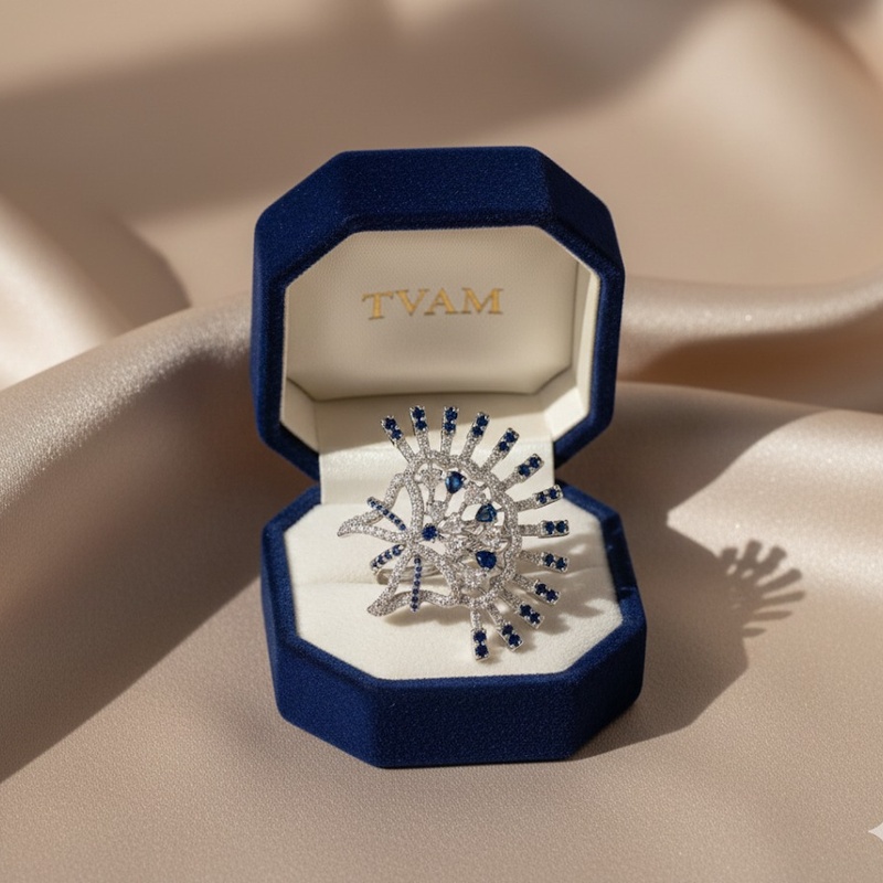 Sapphire Sunburst Diamond Ring