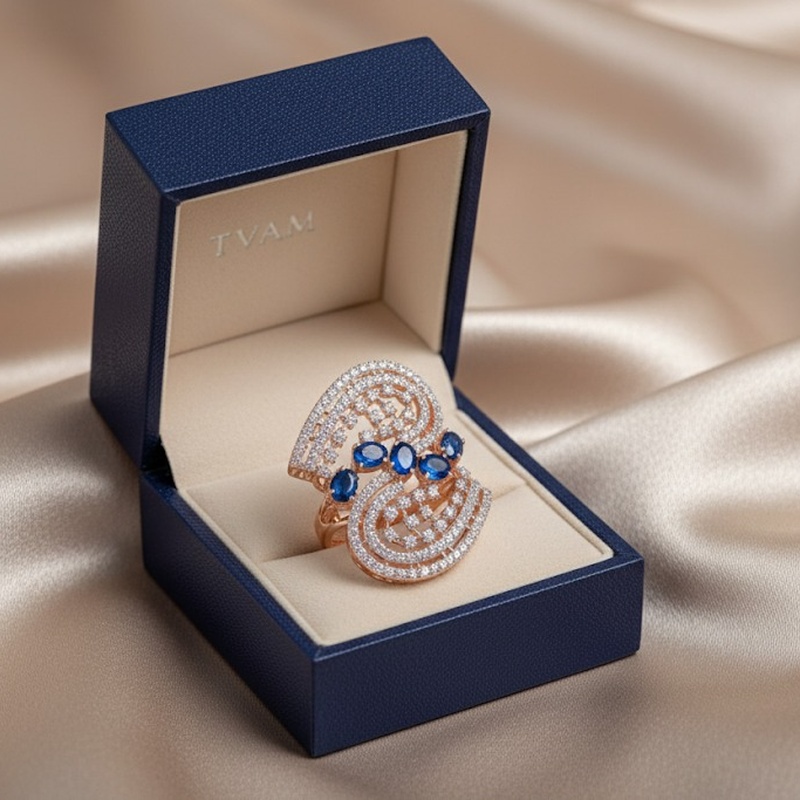 Sapphire Double Fan Diamond Ring