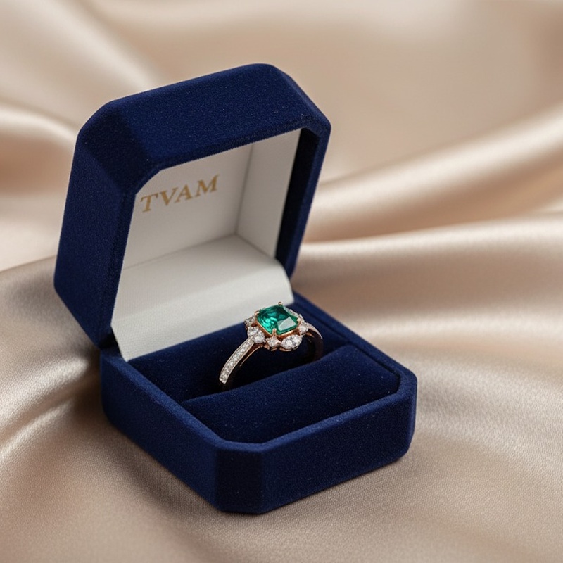 Vintage Emerald & Diamond Halo Ring - Rose Gold