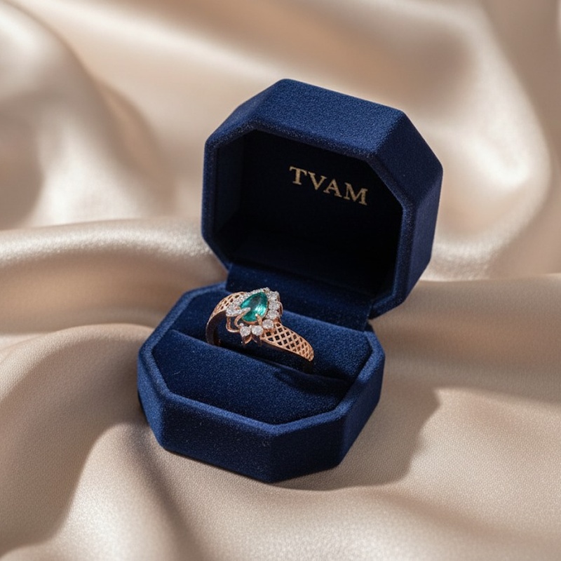 Vintage Emerald & Diamond Halo Ring - Rose Gold