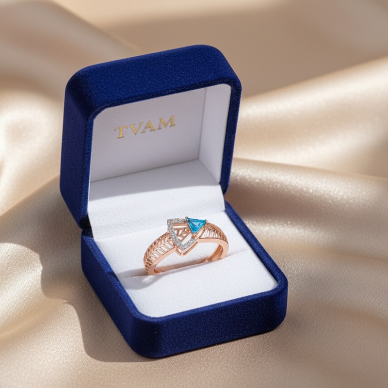 Blue Topaz Trillion Diamond Ring