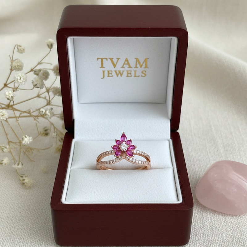 Ruby Flower Diamond Split Ring