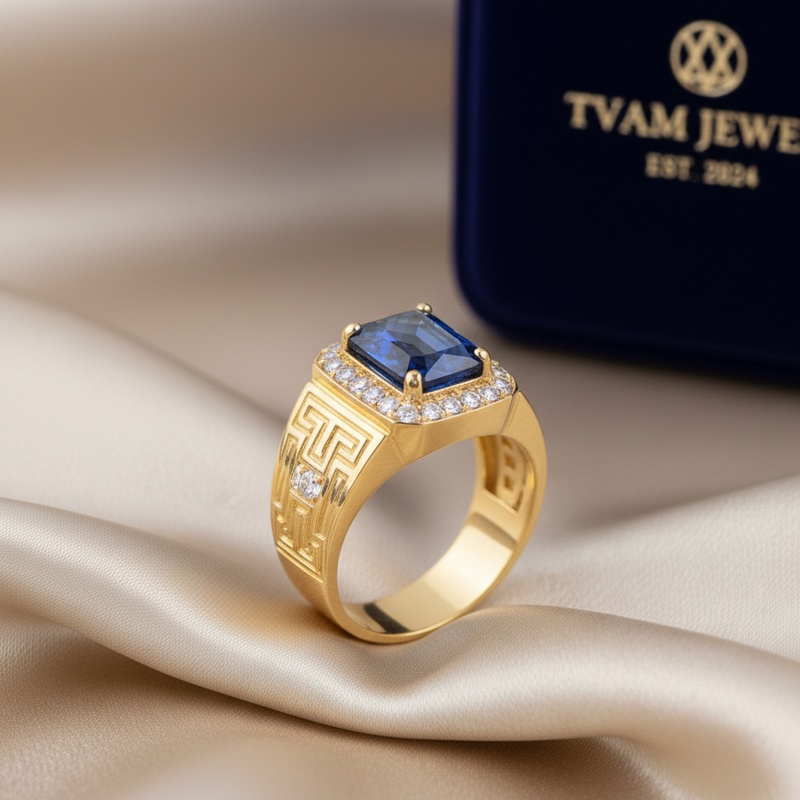 Sapphire Greek Key Signet