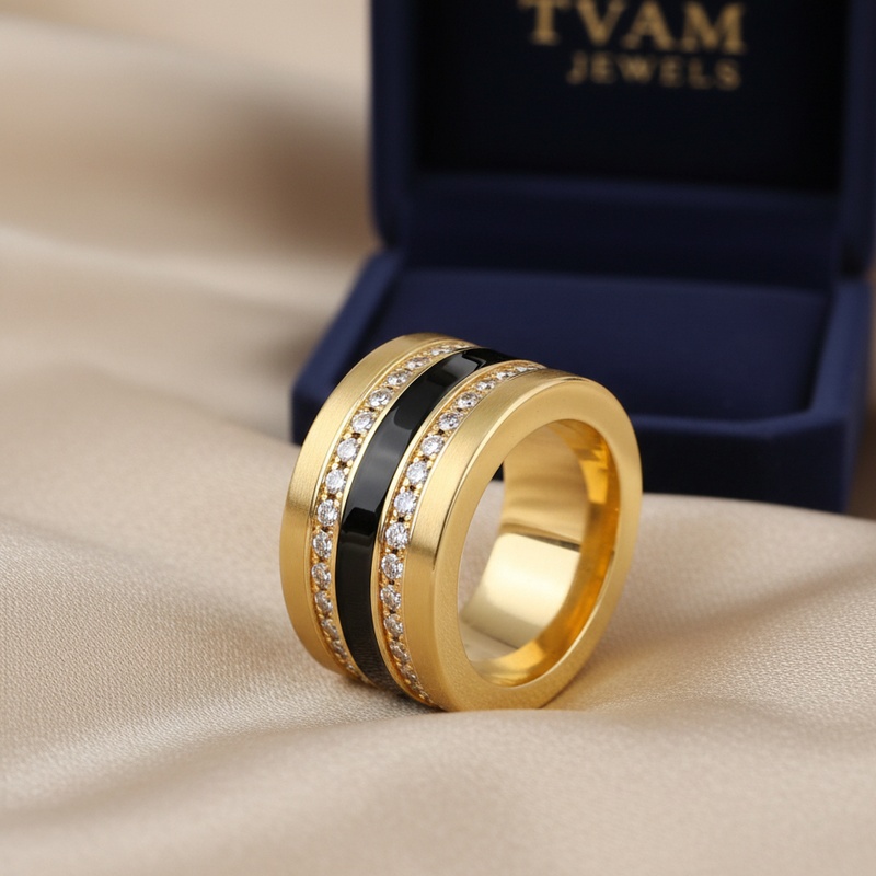 Black Enamel Diamond Stripe Band