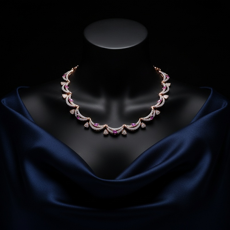 Pink Sapphire & Diamond Scallop Necklace