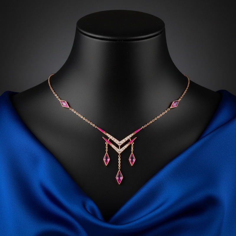 Pink Tourmaline Chevron Fringe Necklace