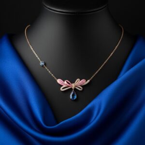 Pink & Blue Dragonfly Pendant Necklace