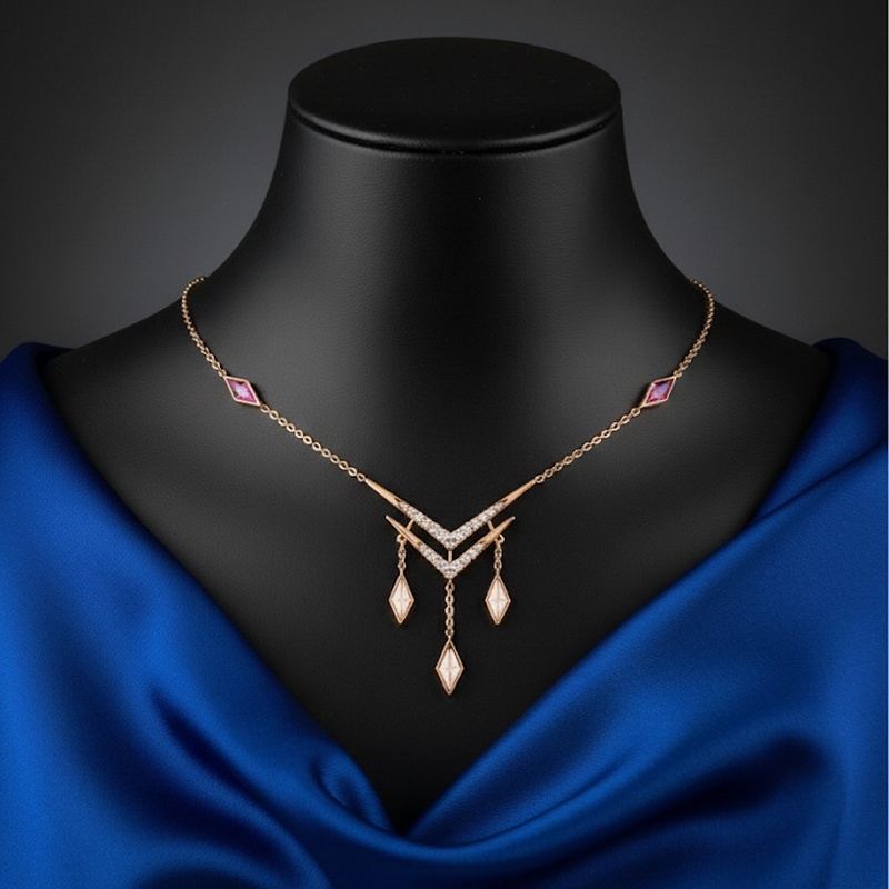Rose Gold Diamond Kite Fringe Necklace