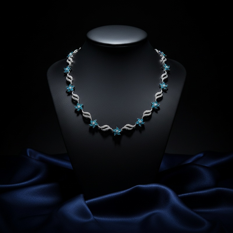 Blue Topaz & Diamond Wave Necklace