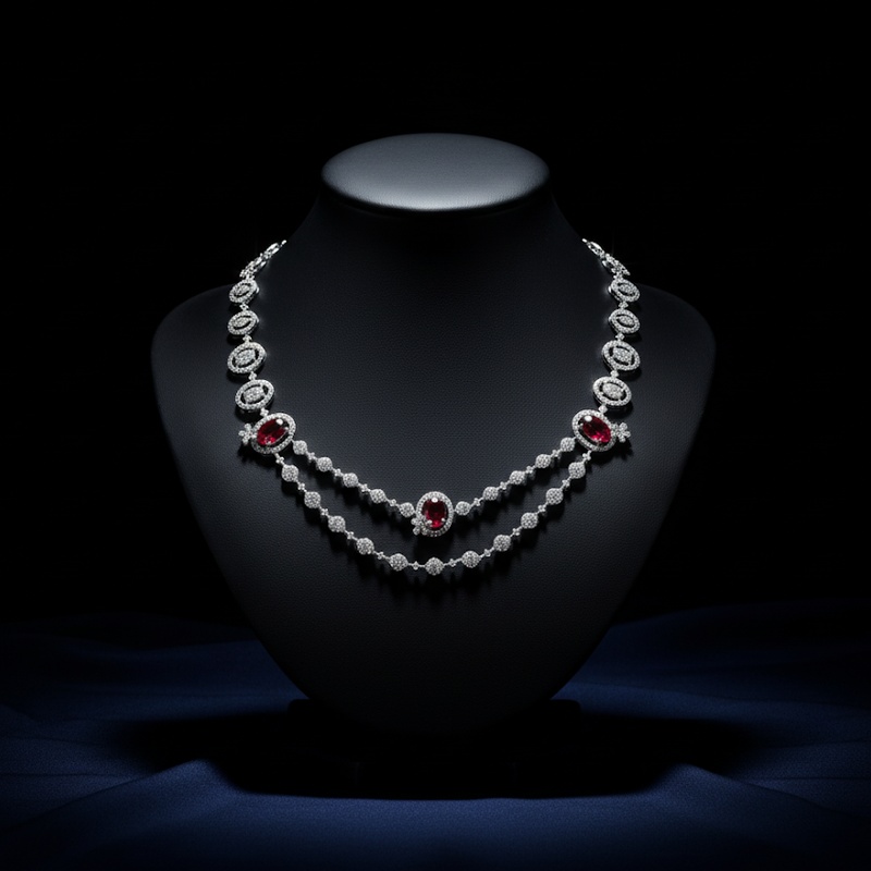 Garnet & Diamond Swag Necklace