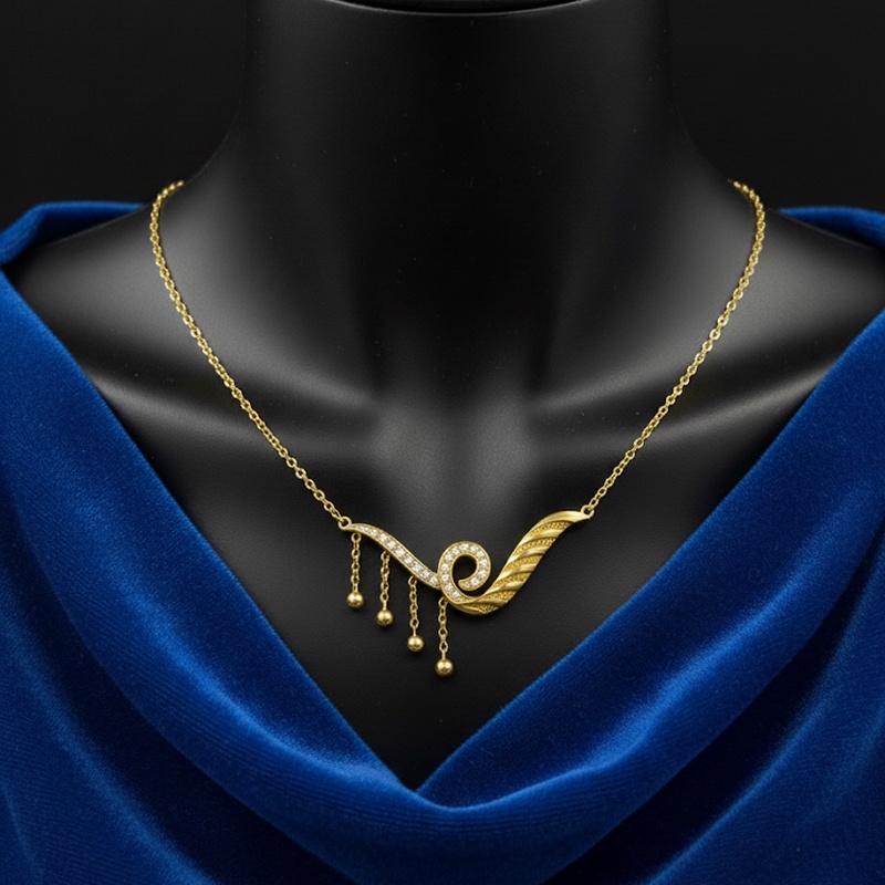 Gold Wave & Diamond Fringe Necklace