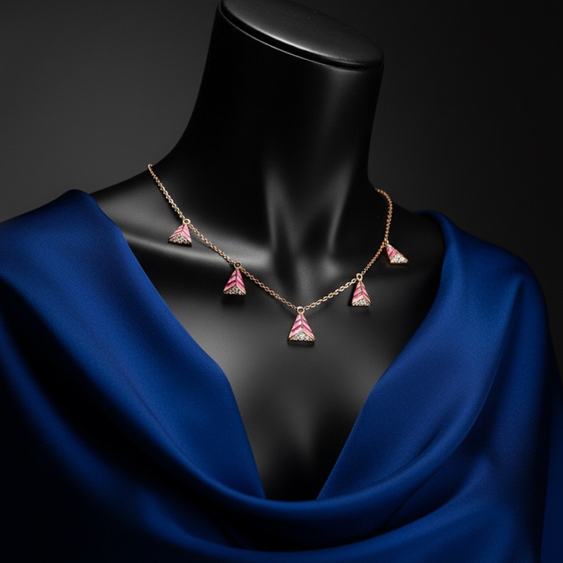 Pink Tourmaline Triangle Charm Necklace