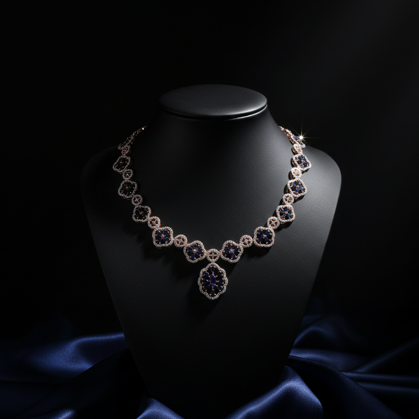 Sapphire & Diamond Halo Necklace