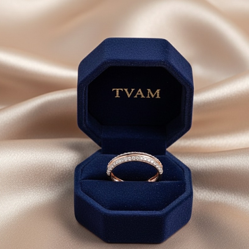 Rose Gold Three-Row Pavé Diamond Band