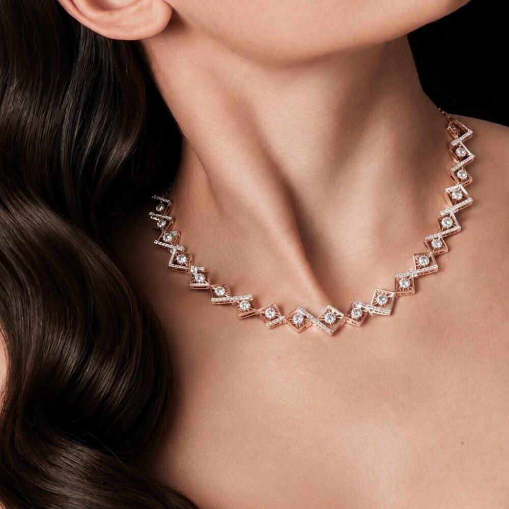 Geometric Rose Gold Diamond Necklace