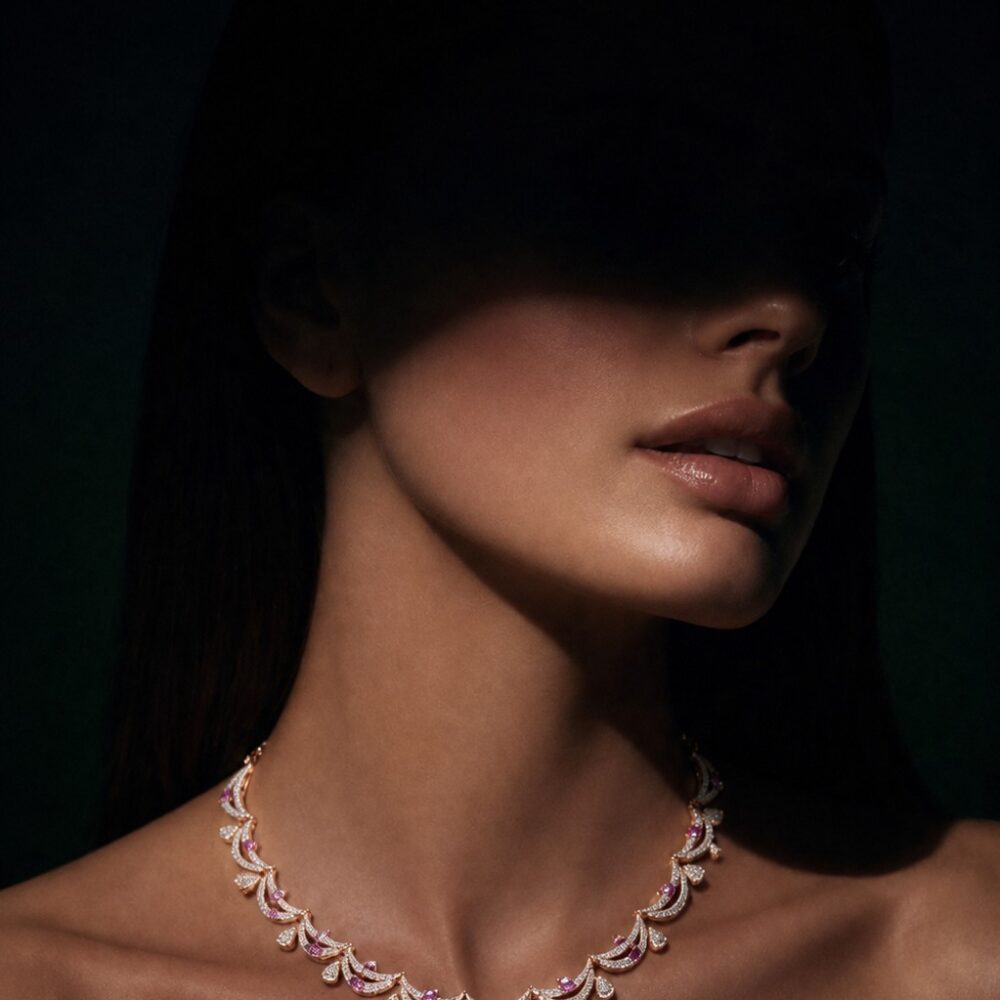 Pink Sapphire & Diamond Scallop Necklace
