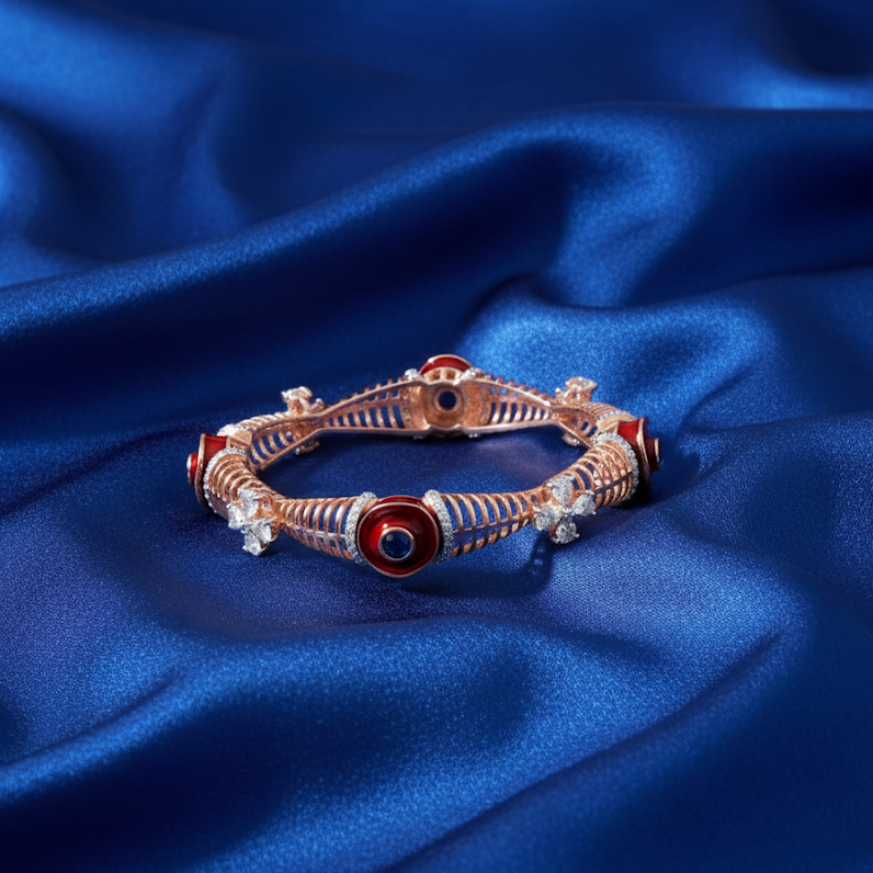 Red Enamel & Diamond Orbital Cuff Bangle