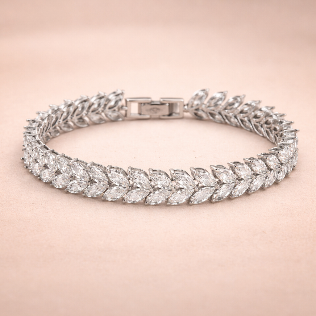 Double Row Marquise Leaf Tennis Bracelet