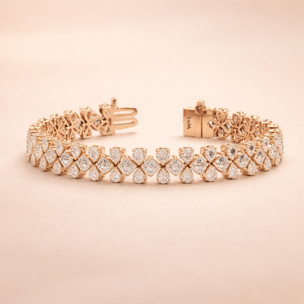 Four-Petal Flower Cluster Tennis Bracelet