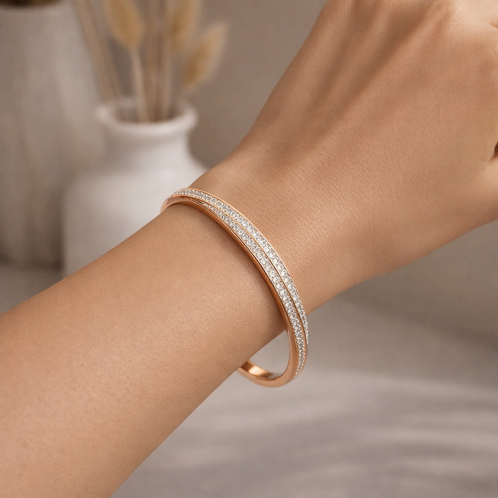 Dual Pav? Band Open Bangle