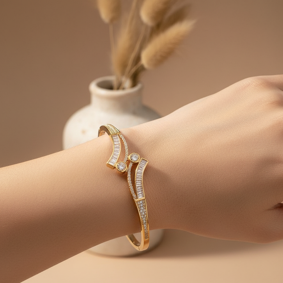 Baguette & Bezel Statement Cuff Bangle