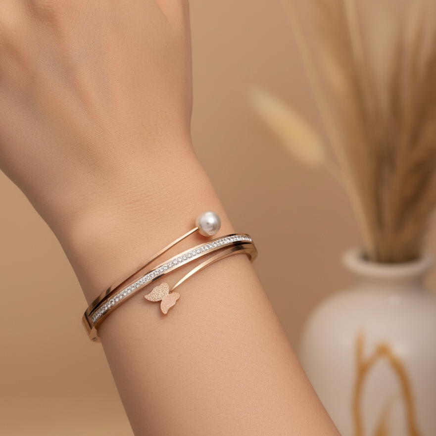 Pearl & Butterfly Pav? Bypass Bangle