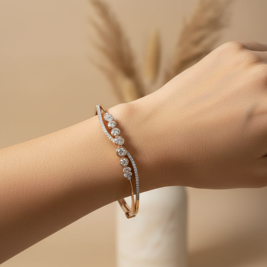 Graduating Bezel Cluster Open Bangle