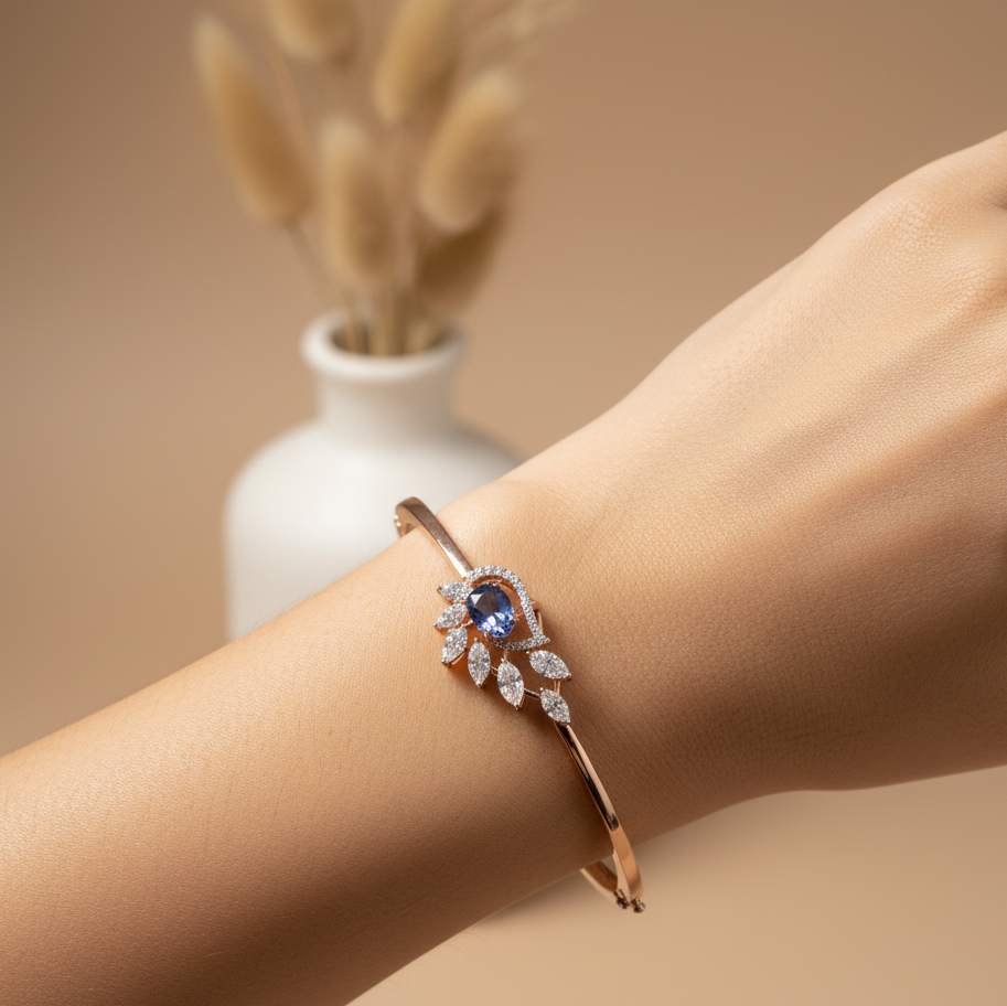 Blue Sapphire & Marquise Leaf Bangle