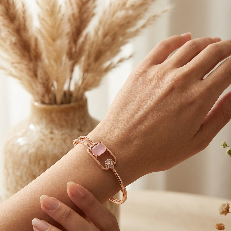 Rose Quartz & Pav? Disc Bangle