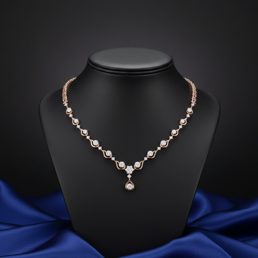 Diamond Cluster Drop Teardrop Necklace