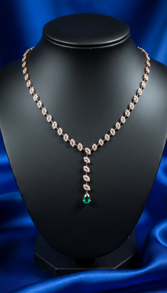 Marquise Leaf Lariat Emerald Drop Necklace