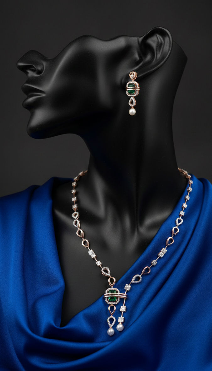 Emerald & Pearl Art Deco Necklace Set