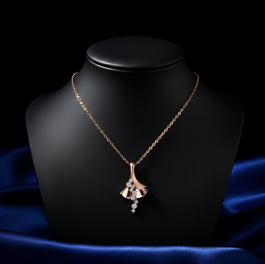 Sculptural Ginkgo Leaf Diamond Pendant Necklace