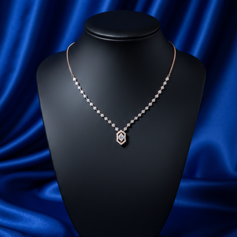 Marquise Hexagon Solitaire Station Necklace