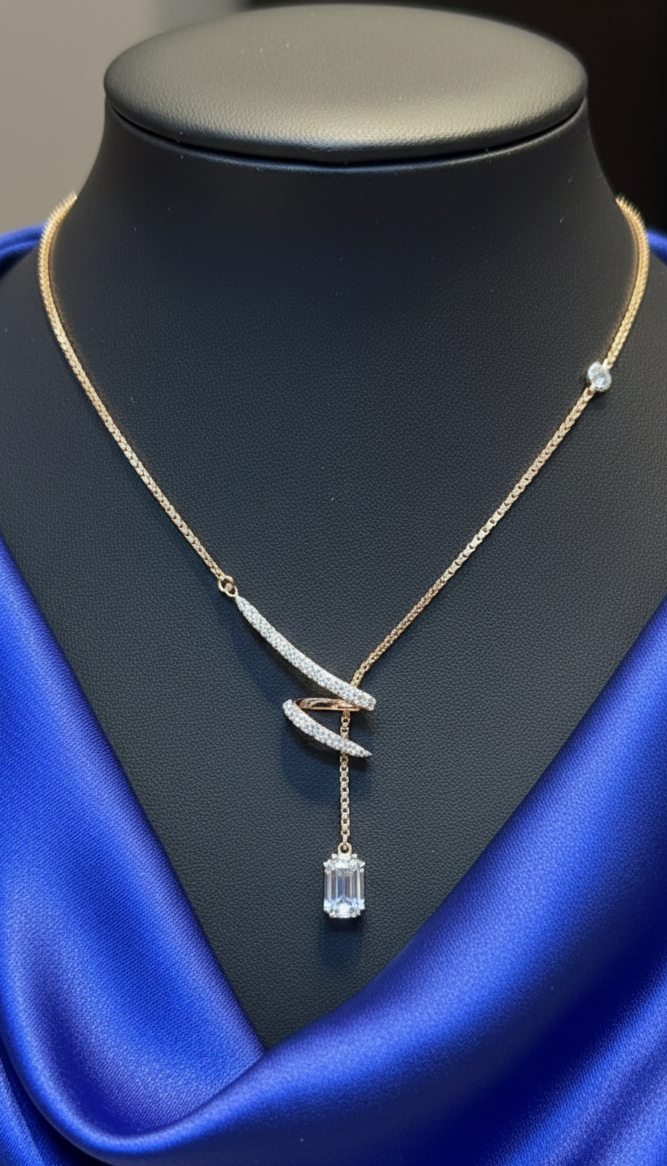 Pav? Spiral Drop Aquamarine Pendant Necklace