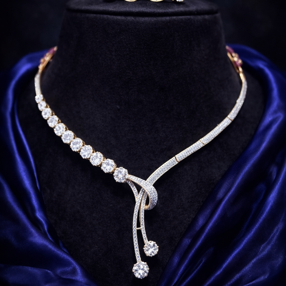 Asymmetric Knot Lariat Diamond Necklace Set