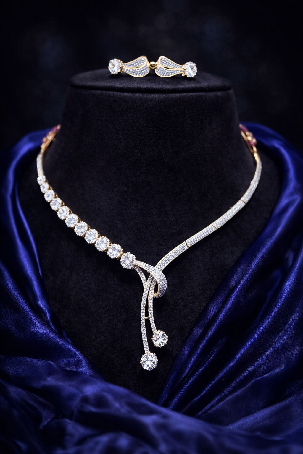 Asymmetric Knot Lariat Diamond Necklace Set