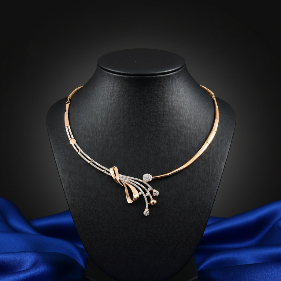 Pav? Spray Bow Torque Collar Necklace