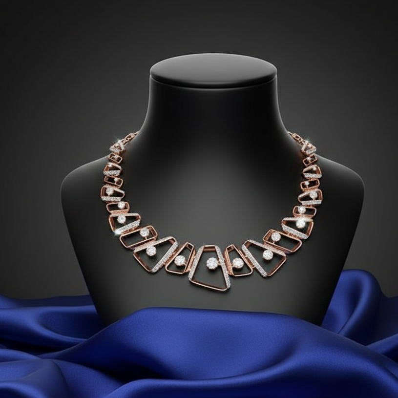 Geometric Trapezoid Floating Diamond Collar Necklace