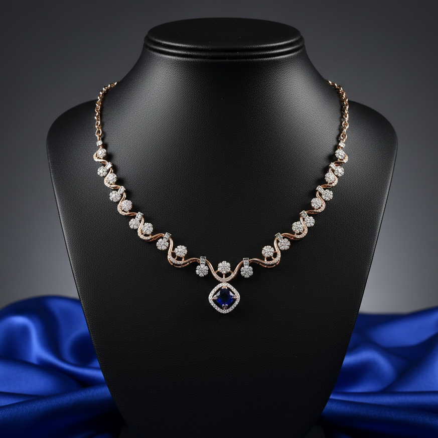 Sapphire Cushion Halo Floral Station Necklace