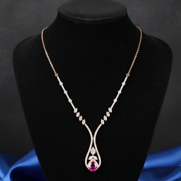Pink Ruby Teardrop Marquise Lariat Necklace
