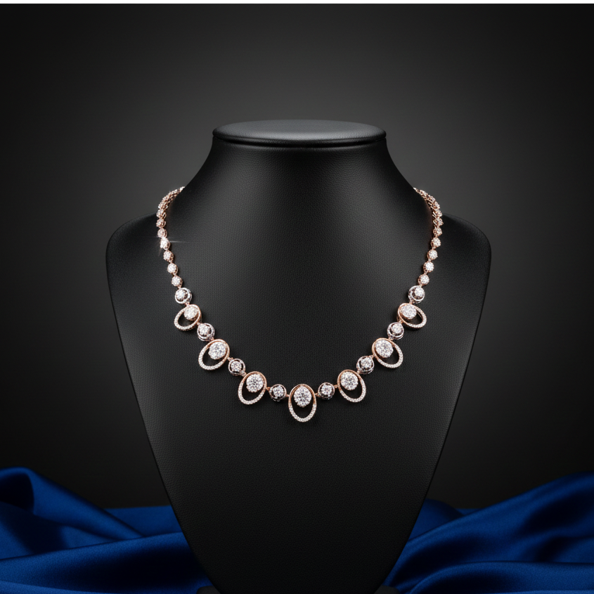 Oval Halo Graduating Diamond Rivi?re Necklace