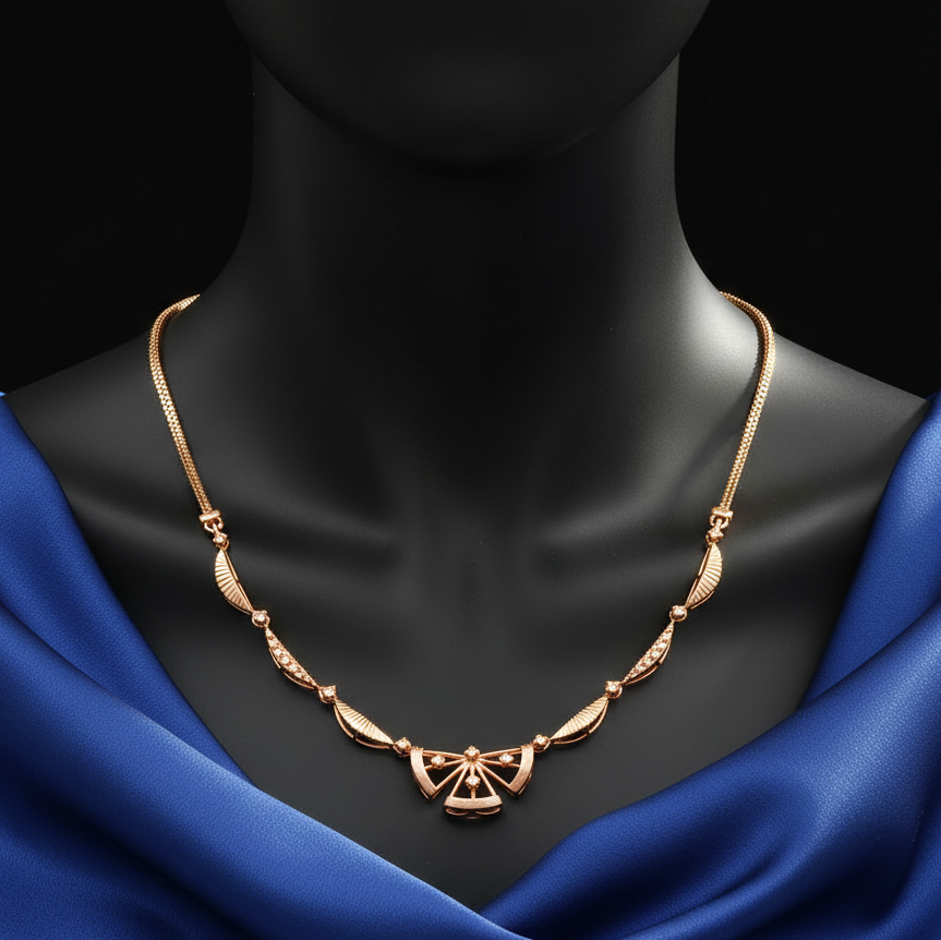 Fan Motif Gold Station Necklace